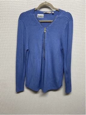 Soft Surroundings Blue 1/2 Zip Ribbed Valentina V-Neck Sweater Pullover Women XL